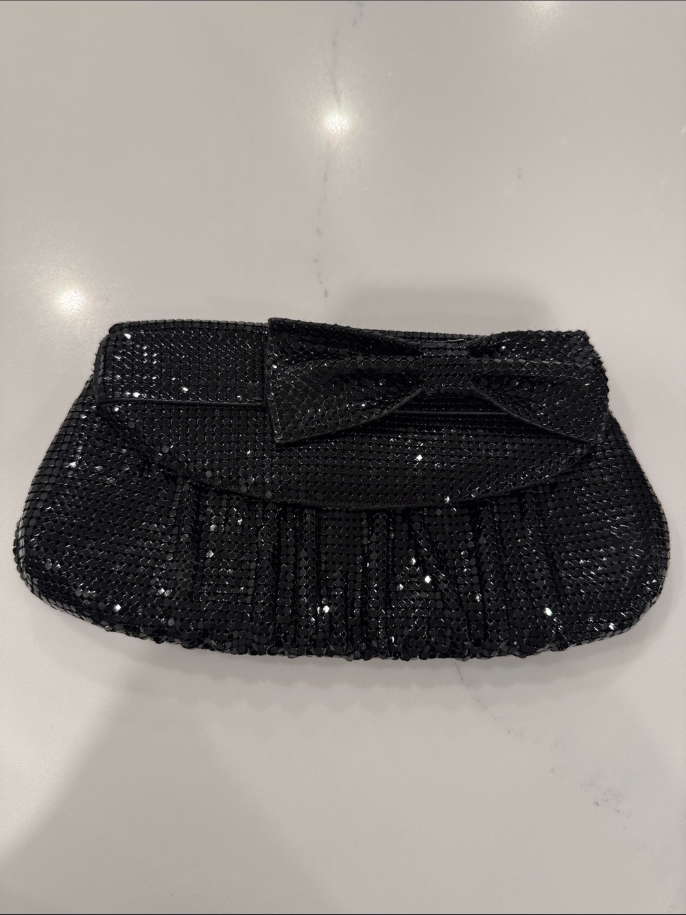 Elegant Black Sequin Bow Clutch